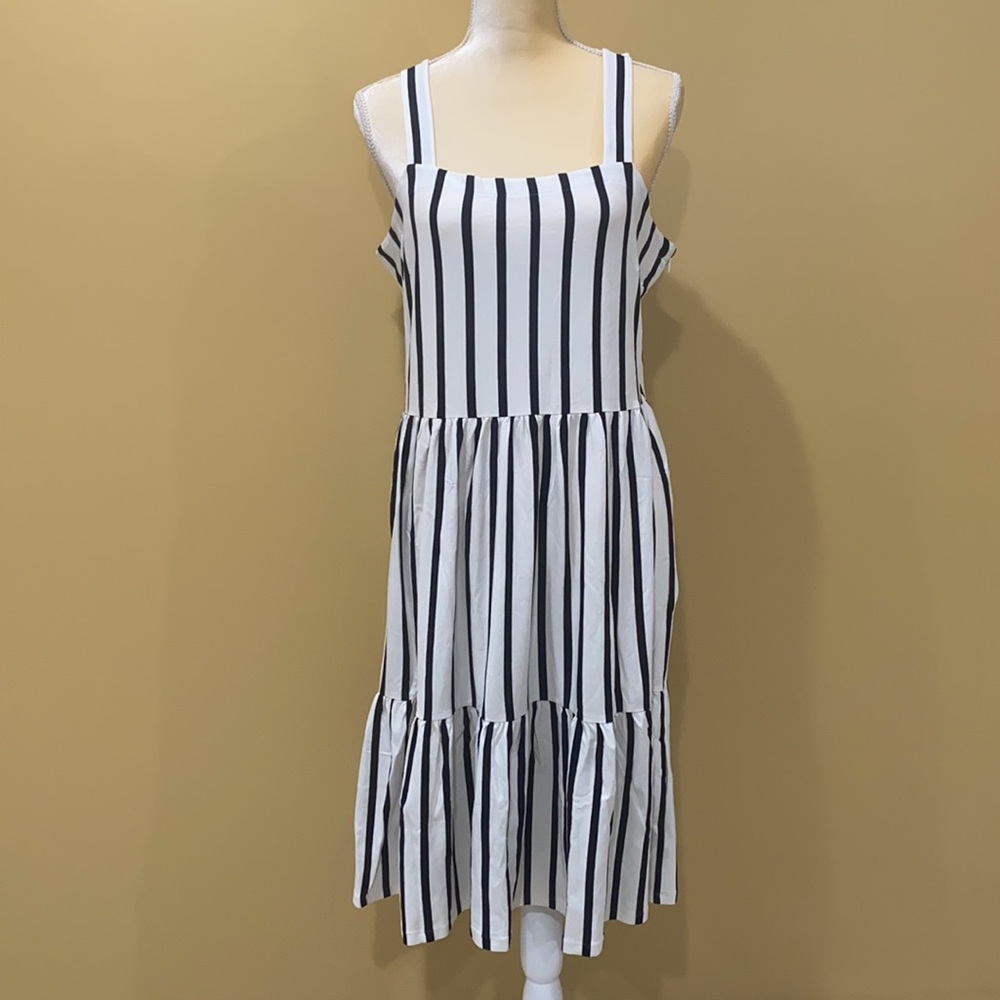LOFT Striped Tiered Square Neck Dress size 14 - Picture 4 of 13